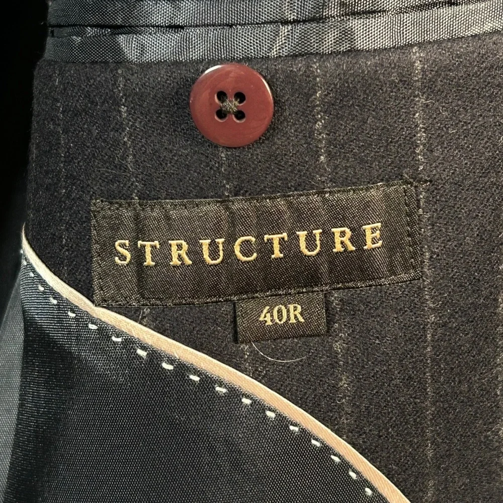 Structure Mens 40R Blazer‎ Pinstripe Blue Wool Blend Classic Fit Business Coat
